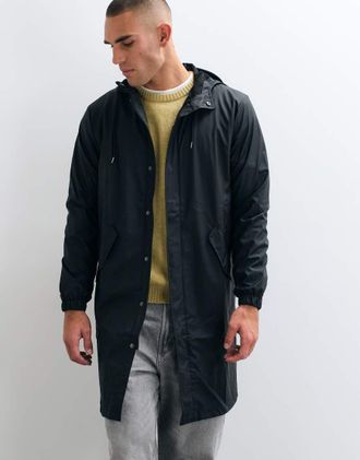 Rains 18140 parka a coda di rondine nera-Nero