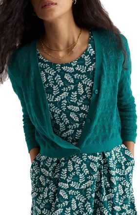 Seasalt Cornwall Sweet Day Pointelle Organic Cotton Cardigan in Knit Melange Deep Dive at Nordstrom, Size 18 Us