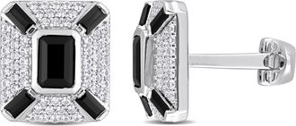 Mimi & Max 5-4/5ct TGW Octagon and Baguette-Cut Created Black Sapphire and White Sapphire Cufflinks in Sterling Silver