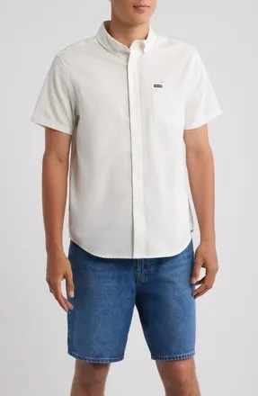 Brixton Sanford Oxford Short Sleeve Cotton Blend Button-Up Shirt in Off White at Nordstrom, Size Xx-Large