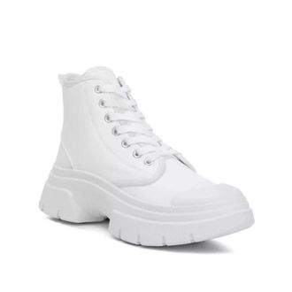 London Rag Roxane Chunky WomensWhite Leather Round Toe Ankle Boots ZAP2281