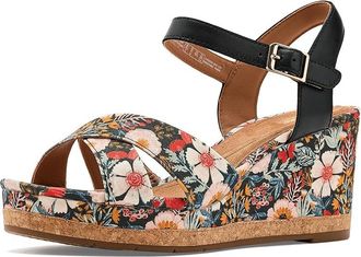 Clarks Chicly Floral Womens Wedge Shoes Black Print Textile : 7.5 B - Medium, Leather