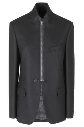 Maison Margiela Black Structured Shoulders Zip Wool-Blend Blazer