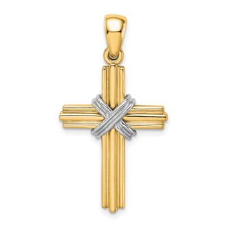Diamond2Deal 14k Yellow Gold and White Rhodium -X- Center Passion Cross Pendant