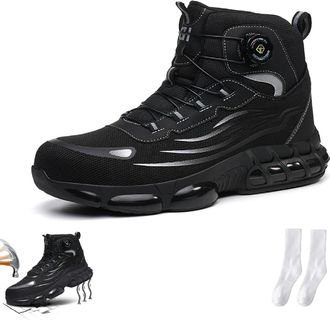 Generic Safety Boots, Upgraded 2.0 Safety Shoes, Rotating Button Closure for Comfort and Convenience (Black, UK, Adult, Men, 6.5, Numeric, UK Footwear Size Sy