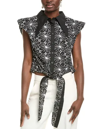 Gracia Eyelet Embroidered Tie-Front Top