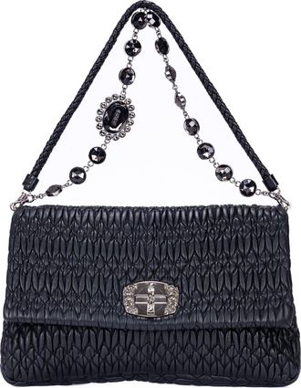 Miu Miu Pre-owned Womens Medium Crystal Chain Flap Clutch Shoulder Bag - Black - One Size