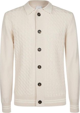 Eleventy Truien & Vesten, Heren, Beige, M, Kasjmier, Kasjmier Overhemdjasje met Hoornknopen
