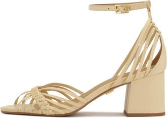 Kazar Sandalen met lage hak en dunne bandjes - Dames - Sandalen met hakken - Beige - 39 EU - Leer - Schoenen