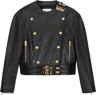 Celine Black Leather Buckle Detail Jacket Size S