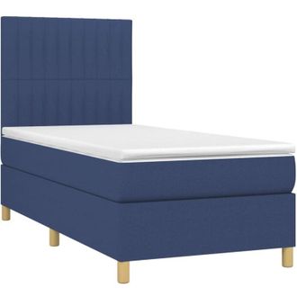 vidaXL Cama Box Spring Colch&oacute;n Y Luces Led Tela Azul 80x200 Cm Vidaxl