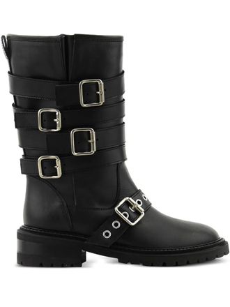 PAUL WARMER buckle-strap biker boots - women - Calf Leather/Calf Leather/Rubber - 39.5 - Black