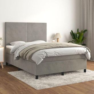 vidaXL Vidaxl - Cama Box Spring Con Colch&oacute;n Terciopelo Gris Claro 140x190 Cm