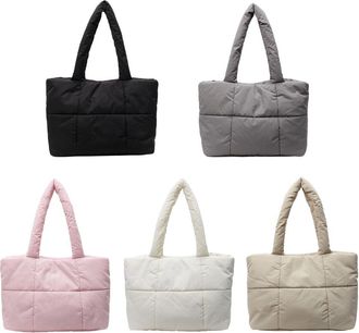 Generic Pufei Women Puffer Quilted Tote Bag Solid Color Hobo Bag for Daily Use (Black)