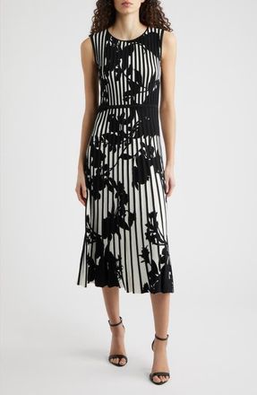 Elie Tahari The Alma Floral Sleeveless Sweater Dress in Sky White/Noir at Nordstrom, Size X-Large