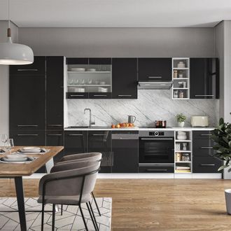 Vicco Mueble De Cocina Fame-line, Antracita Brillo Intenso/blanco, 355 Cm Sin Encimera