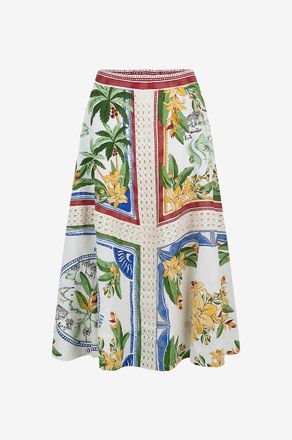 Farm Rio Ausgestellter bedruckter Midirock mit H&auml;keldetail Tropical Destination