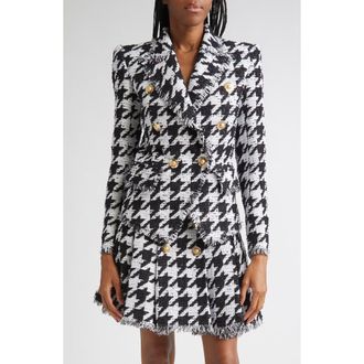 Balmain Houndstooth Check Fringe Jacket in Gab White/Blk at Nordstrom, Size 12 Us