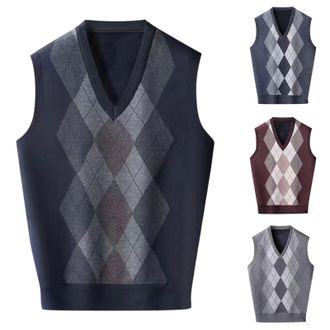 Generic Seeveless Jumpers for Men UK Knitted Gilets Mens V Neck Knitted Waistcoats Checkered Sweater Vest Pullover Knitwear Classic Knit Tank Tops for Mens Au