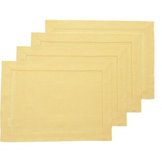 Solino Home Linen Placemats Set of 4, 14 x 19 Inch for Dining Table, Holiday and Everyday Table Decor - Classic Hemstitch in Yellow at Nordstrom