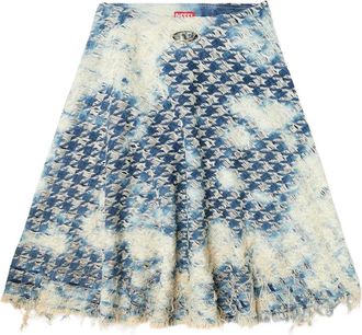 Diesel Gonna denim in pied-de-poule - Blu