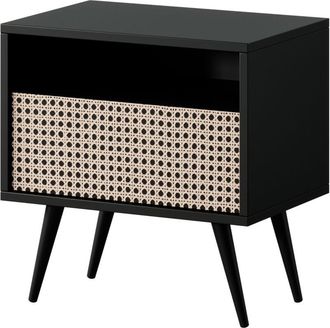 Selsey Selsey - Mesita De Noche Con Caj&oacute;n Bello Tejido Vien&eacute;s Sobre Patas Negras