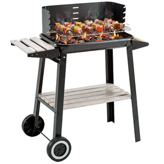 OEM Barbecue A Carbone Con Griglia Regolabile, Ripiani E Ruote, 83x37x87cm, Nero