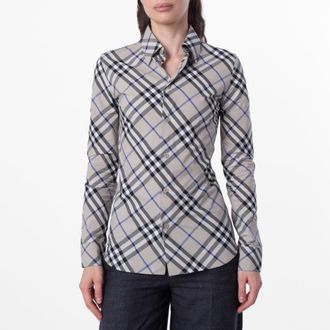 Burberry Check Cotton Poplin Shirt, Brand Size 4 ( US Size 2 )
