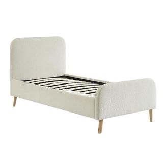 Sweeek Cama con somier y cabecero acolchado borreguito, 90x190cm, crema