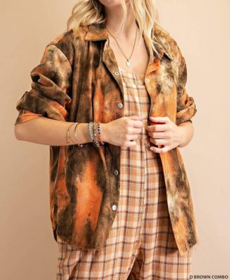 Greek Archaic Kori Tie Dye Fabric Voyager Flannel Shacket In Orange