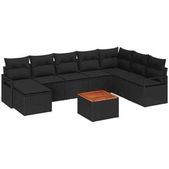 vidaXL Conjunto De Sof&aacute; De Jard&iacute;n 9 Pcs Negro