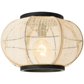 QAZQA Lampada da soffitto rob - Orientale - Acciaio,Legno,Tessuto - Legno/Nero - Tondo Max. 1 x Watt - Qazqa
