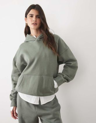 Abercrombie & Fitch co-ord con hoodie corto squadrato color khaki-Verde
