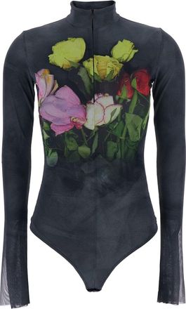 Msgm Multicolor High Neck Top With Floral Print In Fabric Woman