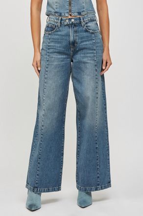 Hidden Jeans Moto Wide Leg Jeans In Blue