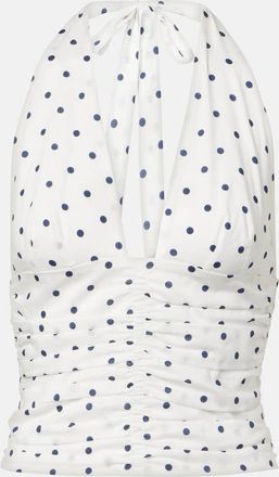 Poss&eacute; Top Edie a pois in misto cotone con scollo allamericana