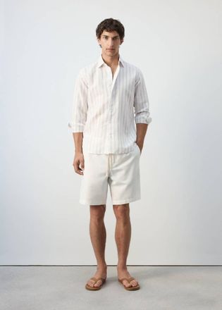 Mango Camicia misto lino cotone righe bianco - Uomo - XXL - MANGO MAN