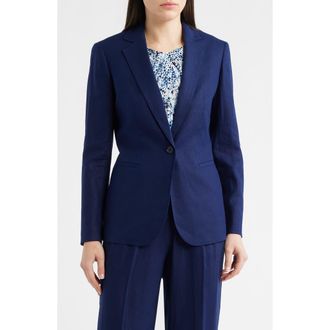 Anne Klein One-Button Linen Blend Blazer in Distant Mountain at Nordstrom, Size 10