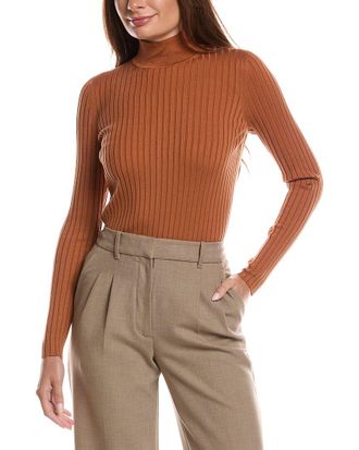 Lafayette 148 New York Ribbed Split Mock Neck Silk-Blend Sweater