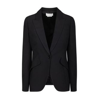 Alexander McQueen Peak Shoulder Leaf Crepe Jas - Dames - Jassen - Zwart - Maat: L Leer