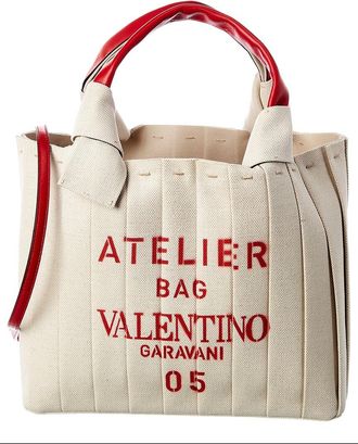 Valentino Atelier 05 Plisse Edition Medium Canvas & Leather Tote