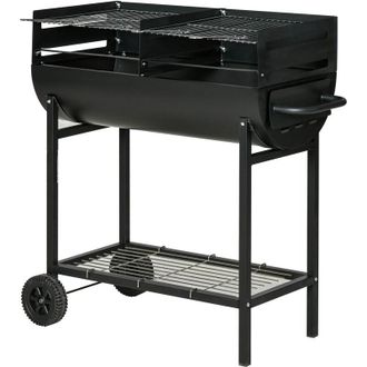 OUTSUNNY Barbacoa De Carb&oacute;n Con Parrilla Ajustable En Altura Para Exterior Barbacoa Port&aacute;til Con Estante De Almacenaje Y Ruedas 90x45x96 Cm Negro