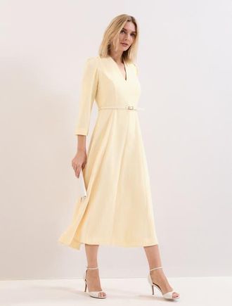 Phase Eight Danielle Belted Midi Dress in Pale Yellow at Nordstrom, Size 10