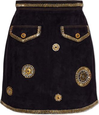 Versace Geborduurde Su&egrave;de Minirok - Dames - Leren & Su&egrave;de rokken - Zwart - S - Su&egrave;de - Rokken