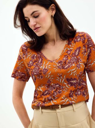 Contemporaine Womens Pure linen V-neck T-shirt