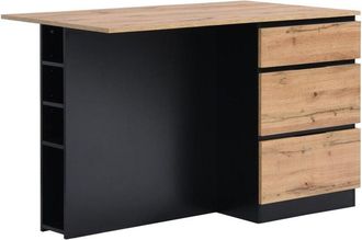 Vente-Unique Isola centrale da cucina con 6 cassetti e 4 nicchie in mdf Naturale chiaro e Nero - pomarela