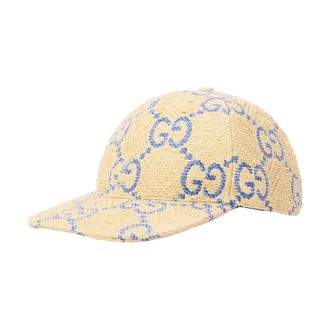 Gucci Accessoires, Dames, Beige, S, Katoen, Raffia Effect GG Monogram Baseball Cap