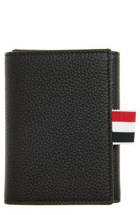 Thom Browne Snap Soft Pebble Leather Trifold Wallet in Black at Nordstrom