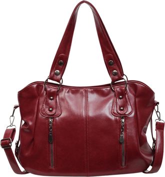 Generic Cymwer Women PU Retro Tote Handbag Large Capacity Shoulder Bag for Travel Work (Red)