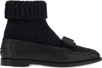 Ferragamo Womens Vara Bow Sock-Ankle Loafers In Black